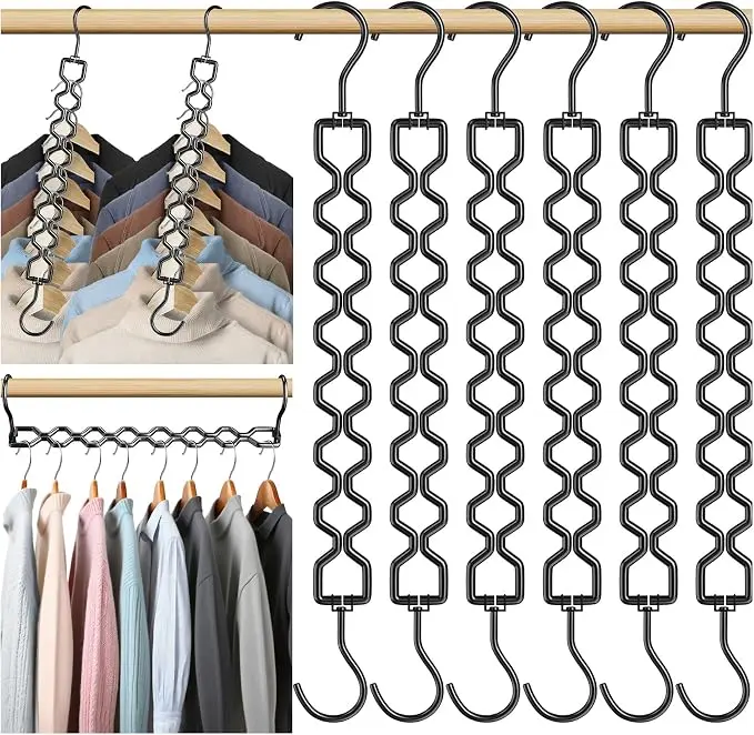 Space Saving Hangers for Clothes 6 Pack, Sturdy Metal Hangers Heavy Duty Magic