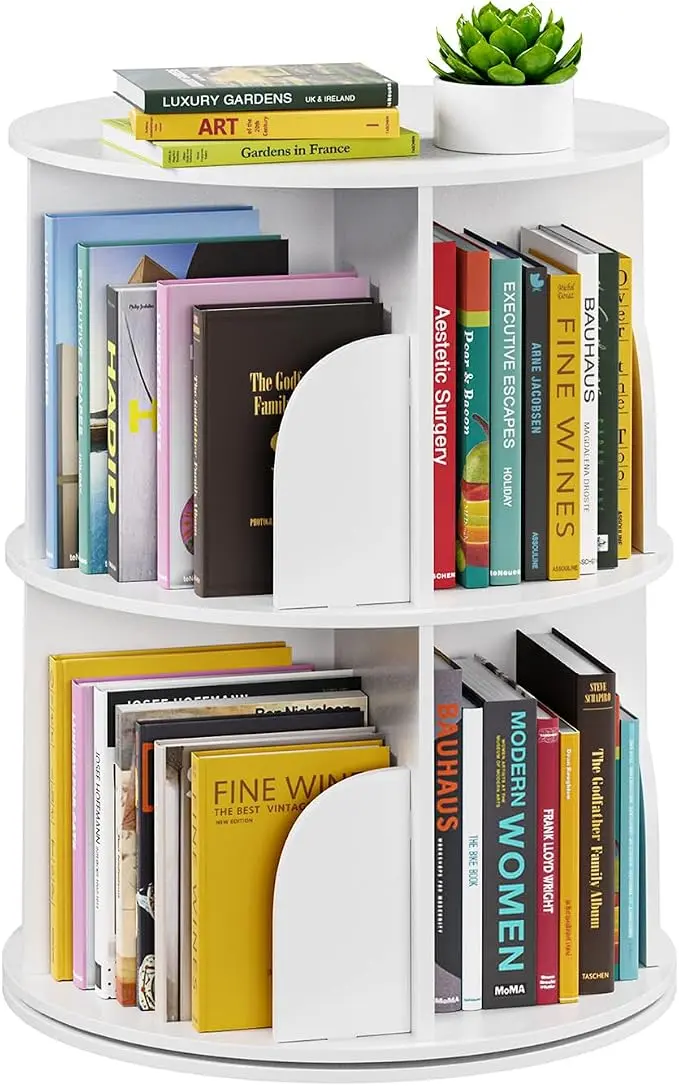 SpaceAid 2 Tier Rotating Bookshelf Tower, Spinning Bookcase Lazy Susan