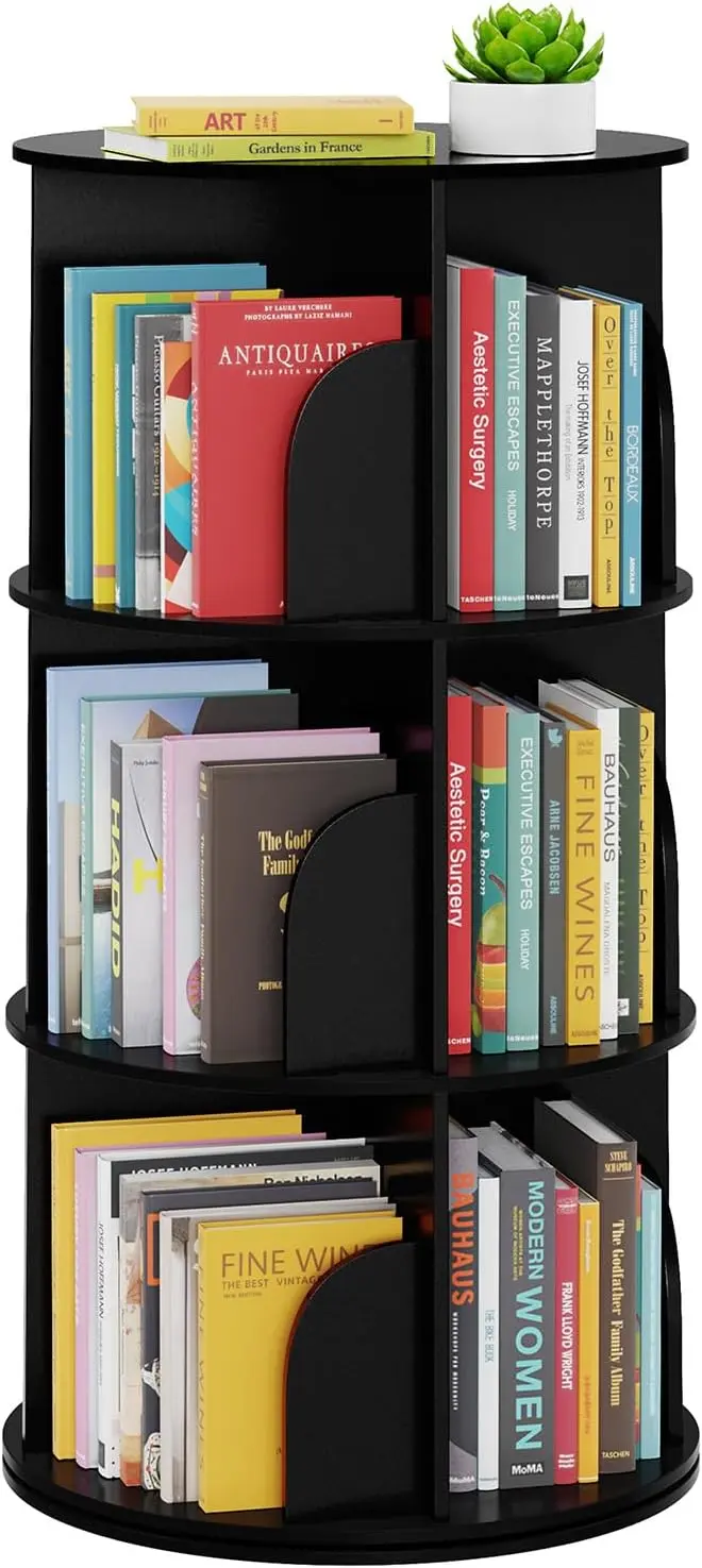 SpaceAid 3 Tier Rotating Bookshelf Tower, Spinning Bookcase Lazy Susan