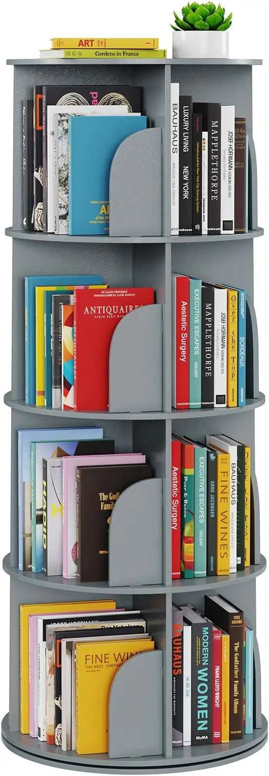 SpaceAid 4 Tier Rotating Bookshelf Tower, Spinning Bookcase Lazy Susan