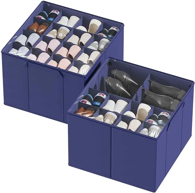 SpaceAid Shoe Organizer for Closet, 2 Pack Foldable Shoe Storage Containers