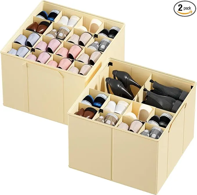 SpaceAid Shoe Organizer for Closet, 2 Pack Foldable Shoe Storage Containers