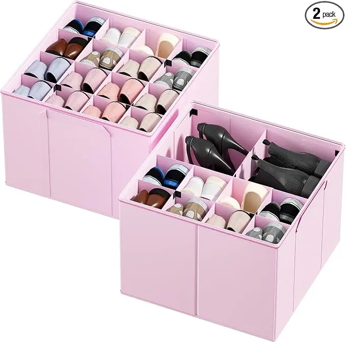 SpaceAid Shoe Organizer for Closet, 2 Pack Foldable Shoe Storage Containers