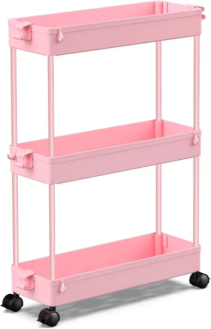 SPACEKEEPER Slim Rolling Storage Cart, 3 Tier Bathroom Organizer Utility Cart