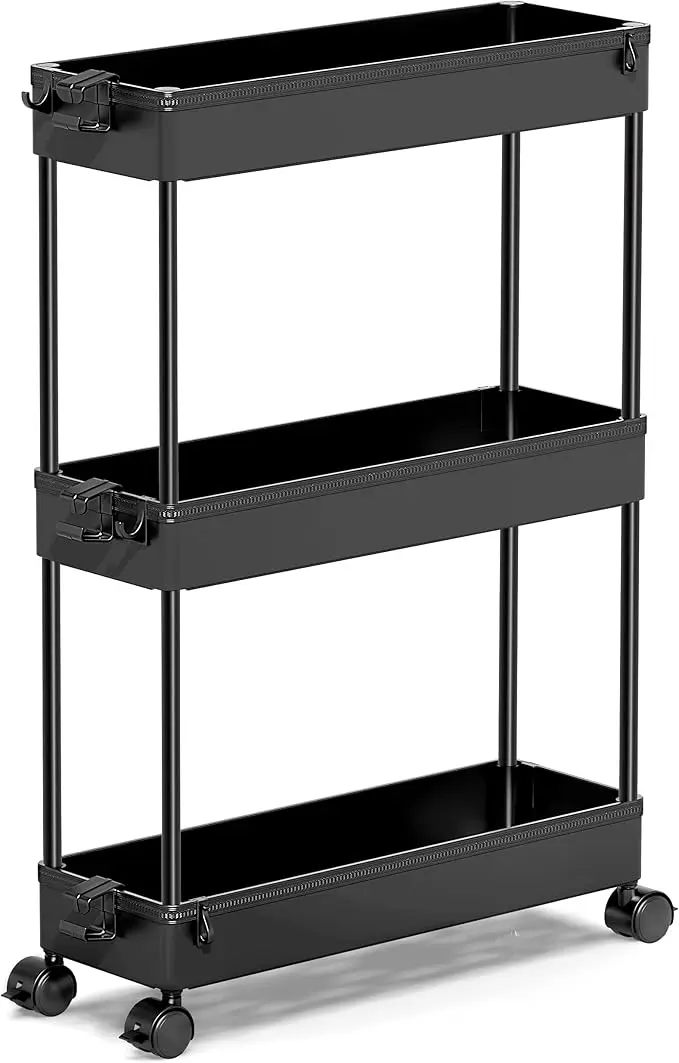 SPACEKEEPER Slim Rolling Storage Cart, 3 Tier Bathroom Storage Organizer