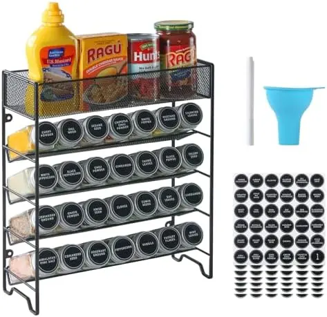 Spice Rack Organizer with 28 Spice Jars,Spice Labels and Funnel