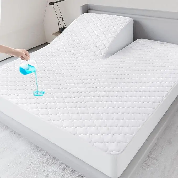 Split Top King Mattress Pad Waterproof Protector, Quilted Mattress Cover Fitted