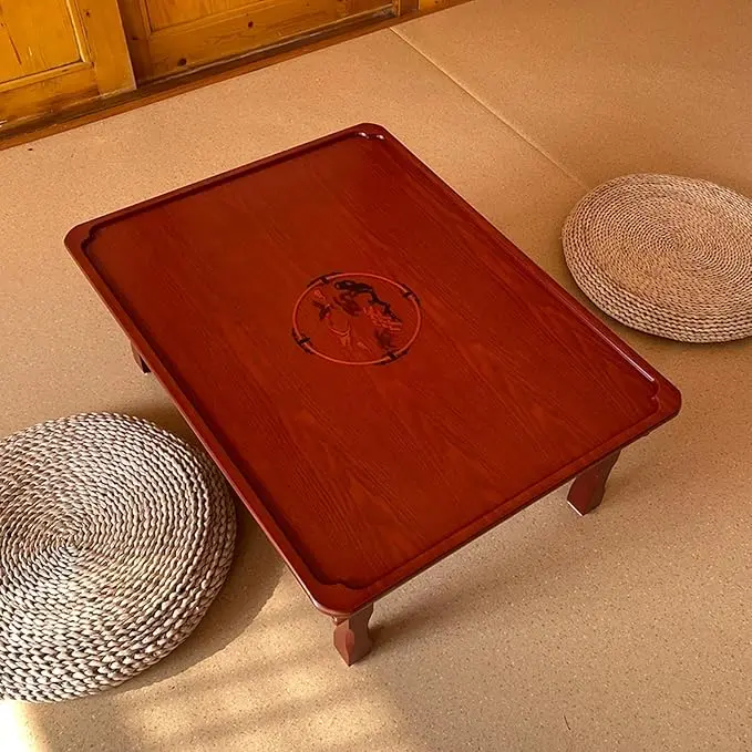Square Folding Coffee Table, Korean Dining Table, Solid Wood Low Tables