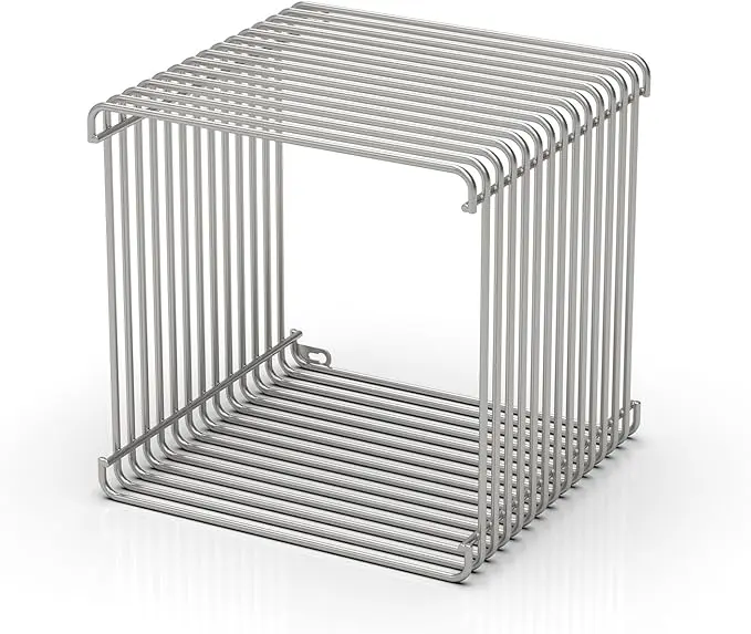 Square Geometry Retro Side Table Prime-Stainless Steel Linear Metal End Table