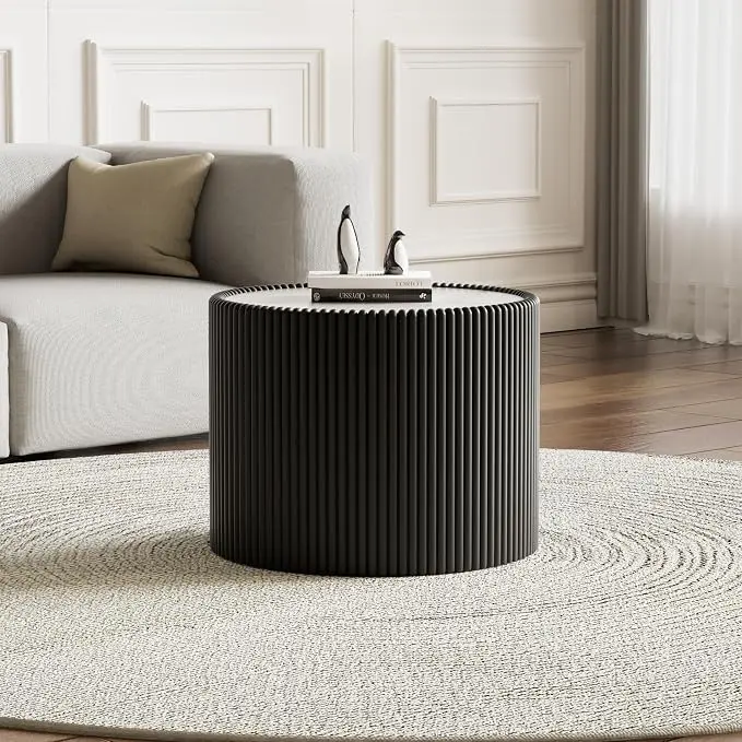 SSLine Round Drum Coffee Table Modern Sintered Stone Top Side End Table in