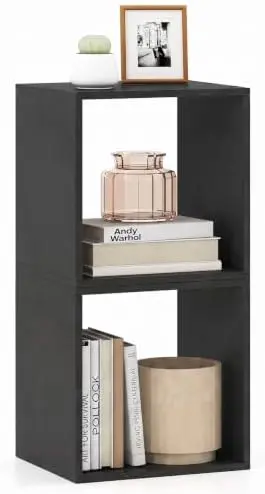 Stackable 2 Cube Storage Organizer, 2-Tier Bookshelf (1, Black)