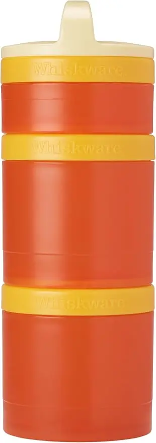 Stackable Snack Containers for Kids and Toddlers, 3 Stackable Snack Cups for School and Travel, Tan/Yellow/Orange