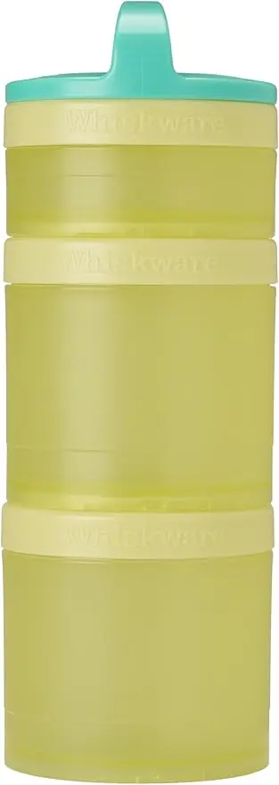 Stackable Snack Containers for Kids and Toddlers, 3 Stackable Snack Cups for School and Travel, Teal/Yellow