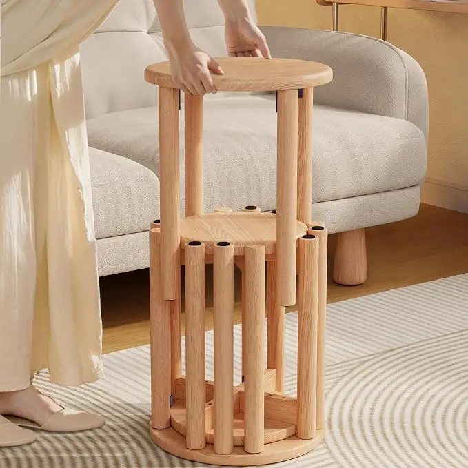 Stackable Stools Set of 4, 100% Solid Wood Stool No Installation Required