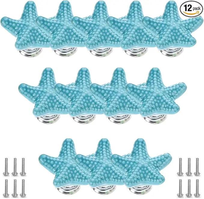 Starfish Drawer Knobs Coastal Kitchen Cabinet Knos Beach Themeb Knob Ceramic