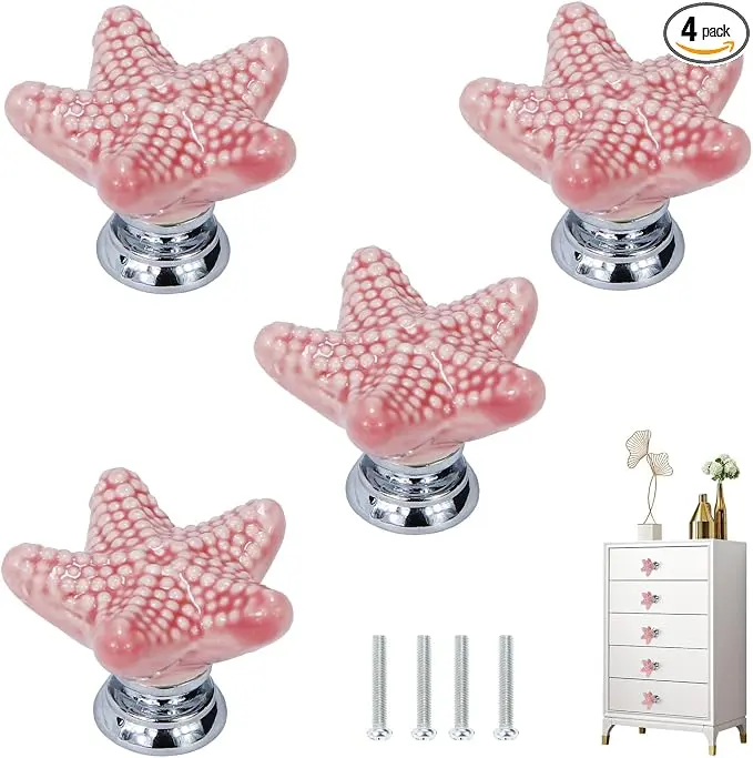Starfish Drawer Knobs Coastal Kitchen Cabinet Knos Beach Themeb Knob Ceramic