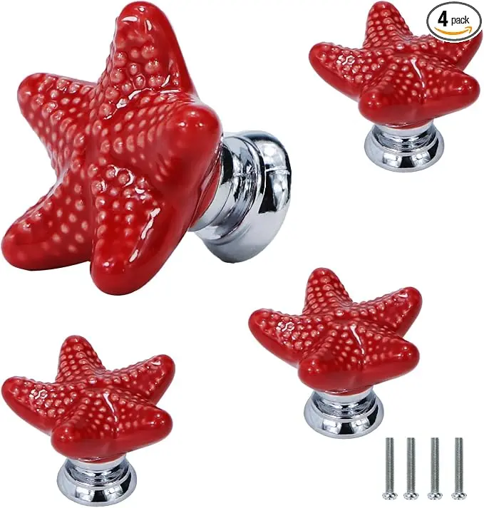 Starfish Drawer Knobs Coastal Kitchen Cabinet Knos Beach Themeb Knob Ceramic