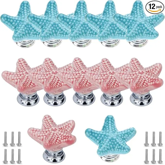 Starfish Drawer Knobs Coastal Kitchen Cabinet Knos Beach Themeb Knob Ceramic
