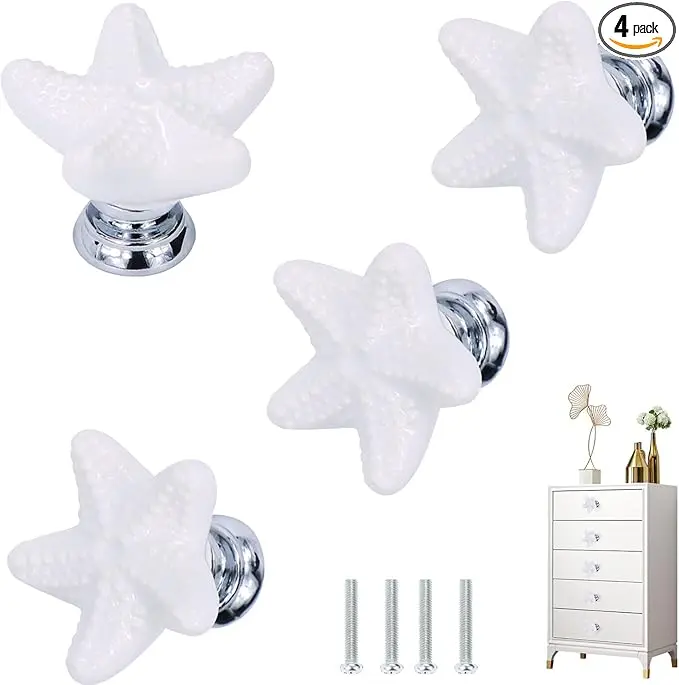 Starfish Drawer Knobs Coastal Kitchen Cabinet Knos Beach Themeb Knob Ceramic