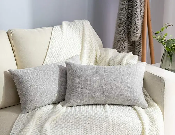Stellhome Burlap Rectangle Throw Pillow Covers Solid Farmhouse Linen Pillowcase