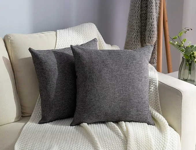 Stellhome Burlap Throw Pillow Covers Square Solid Decorative Farmhouse Linen
