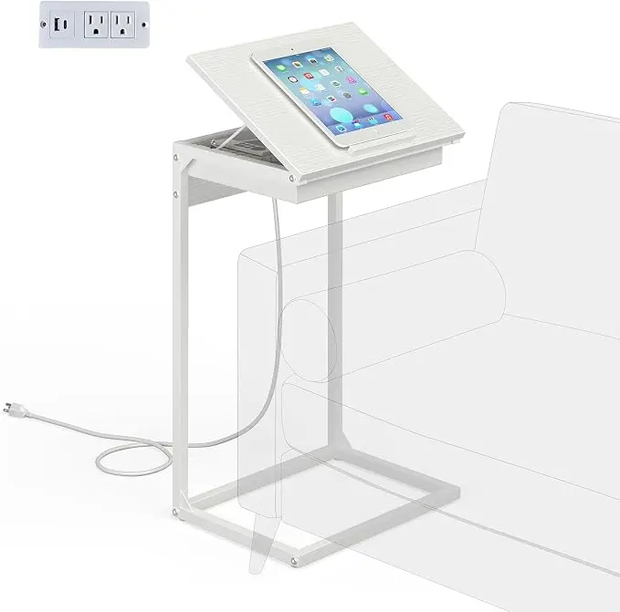 sthmec C Shaped End Table with Charging Station, 45° Tiltable Adjustable Flip