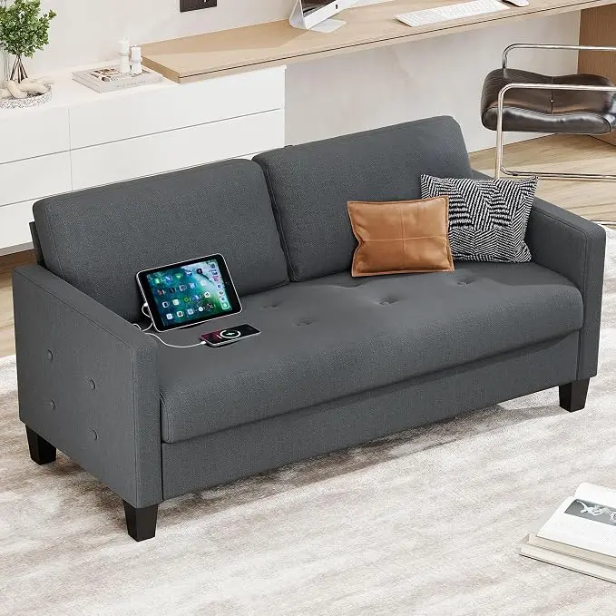 STHOUYN Comfy Loveseat Sofa Small Grey Couch, Small Love Seat Bedroom, Mid