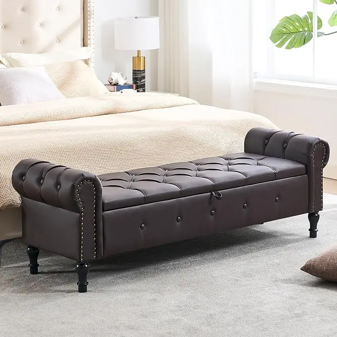Storage Bench for Bedroom, Faux Leather King Size Bench