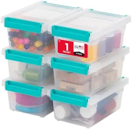 Storage Bins with Lids |Made in USA| 1 Qt - (6-Pack) - Clear