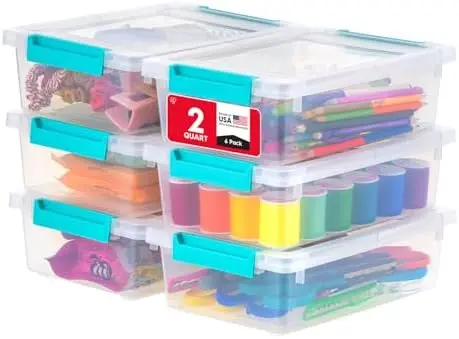 Storage Bins with Lids |Made in USA| 2 Qt - (6-Pack) - Clear