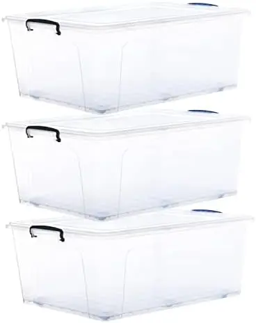Storage Containers With Wheels (3 Pack), Stackable Large Storage Containers With Lids, Durable Latches (32 Qt)