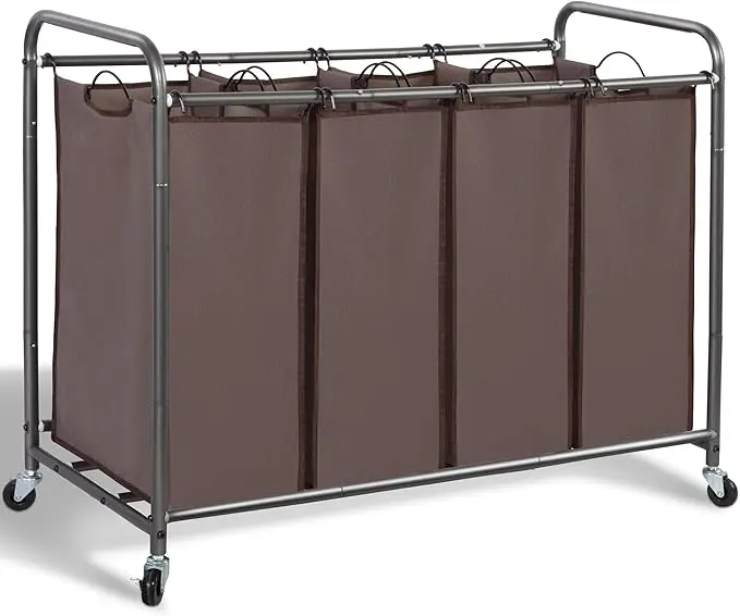 STORAGE MANIAC Laundry Sorter, 4 Section, Laundry Hamper with Wheels, Eco-friendly, Portable, Removable, Waterproof, Brown