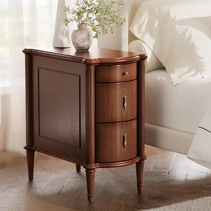 STO'SENSE Nightstand w/Charging Station & 3 Drawers, Pre-Assembled, Vintage