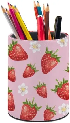 Strawberry Pen Holder Pencil Cup for Desk Organizer