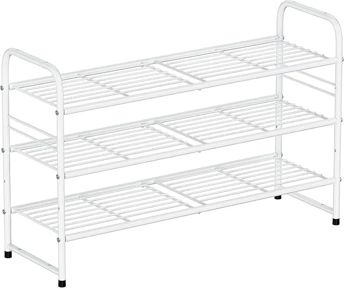 SUFAUY 3 Tier 33" Wide White Metal Shoe Rack for Closet, Stackable
