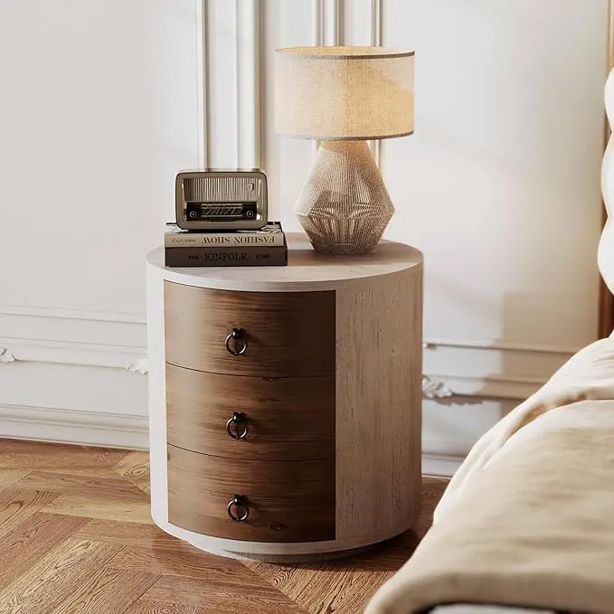 SUNBURY End Table Living Room Small Side Table w 3 Drawers, Farmhouse
