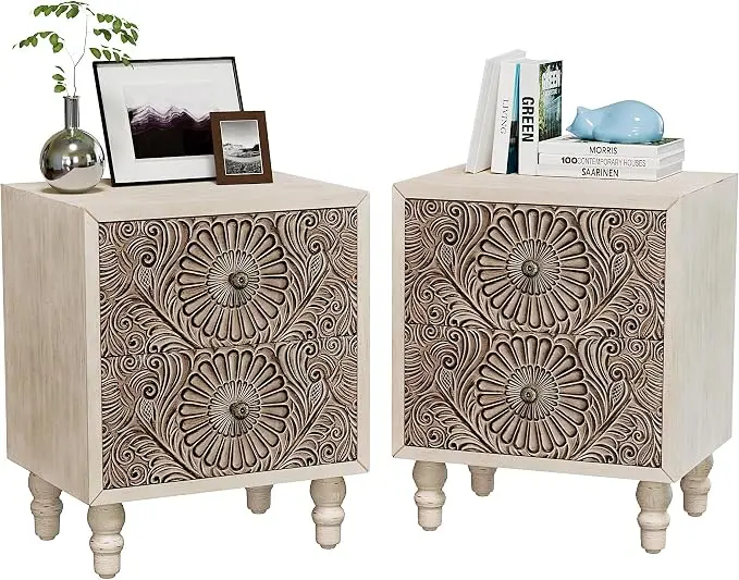 SUNBURY Nightstand w 2 Drawers, End Table Living Room Small Side Table