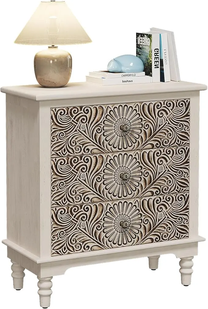 SUNBURY Nightstand w 3 Drawers, End Table Living Room Small Side Table