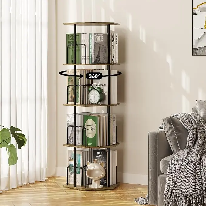 SUNMORY 4 Tier Rotating Bookshelf Tower, Revolving 360 ° Spinning Bookcase