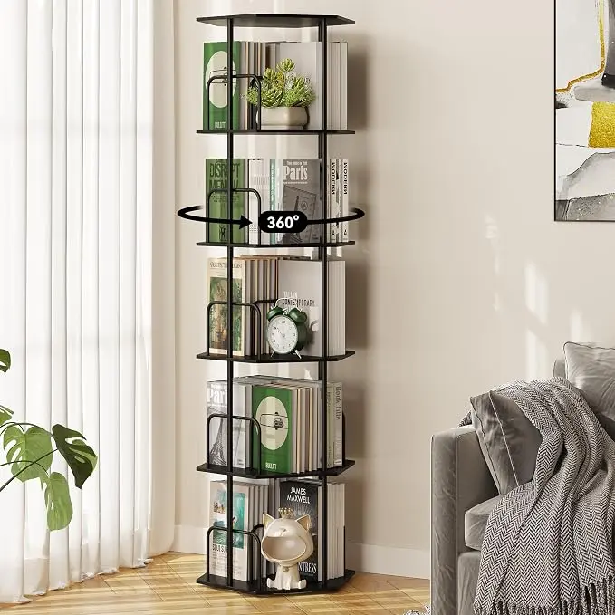 SUNMORY 5 Tier Rotating Bookshelf Tower, Revolving 360 ° Spinning Bookcase