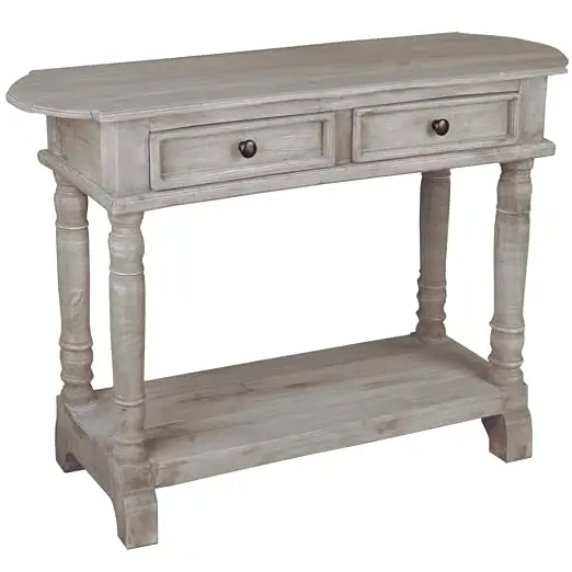 Sunset Trading Shabby Chic Cottage Table, Two Drawer, Natural limewash