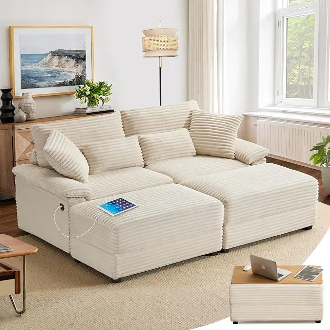 SUNWAVE 74" W Double Chaise Lounge Chair Indoor, Oversized Loveseat