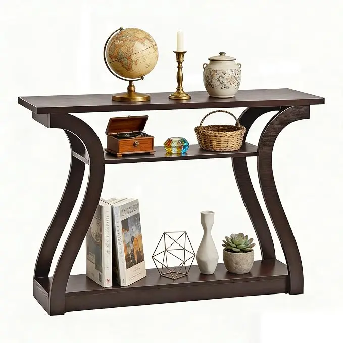 SUPER DEAL Narrow Console Table, 3 Tier Entryway Table, Wood Sofa Table