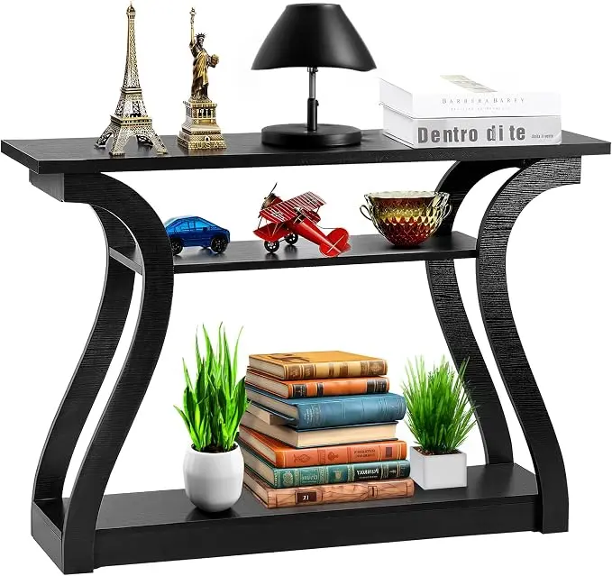 SUPER DEAL Wood Console Table 3 Tier Narrow Entryway Table