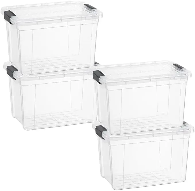 Superio Clear Storage Bins with Lids, Stackable Deep Storage Boxes with Latches and Handles, Extra Small, 4 Pack, Deep Containers for Home, Garage, and Kitchen