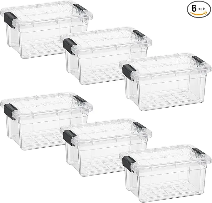 Superio Clear Storage Bins with Lids, Stackable Storage Box with Latches and Handles, Extra Small, 6 Pack 1.75 Quart