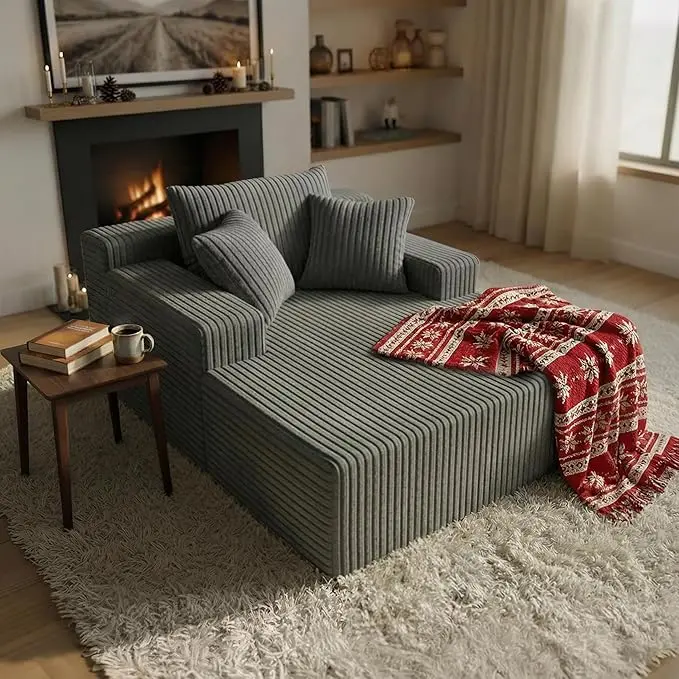 Sytopia Chaise Lounge with Armrests, Oversized Sofa Bed with 3 Pillows