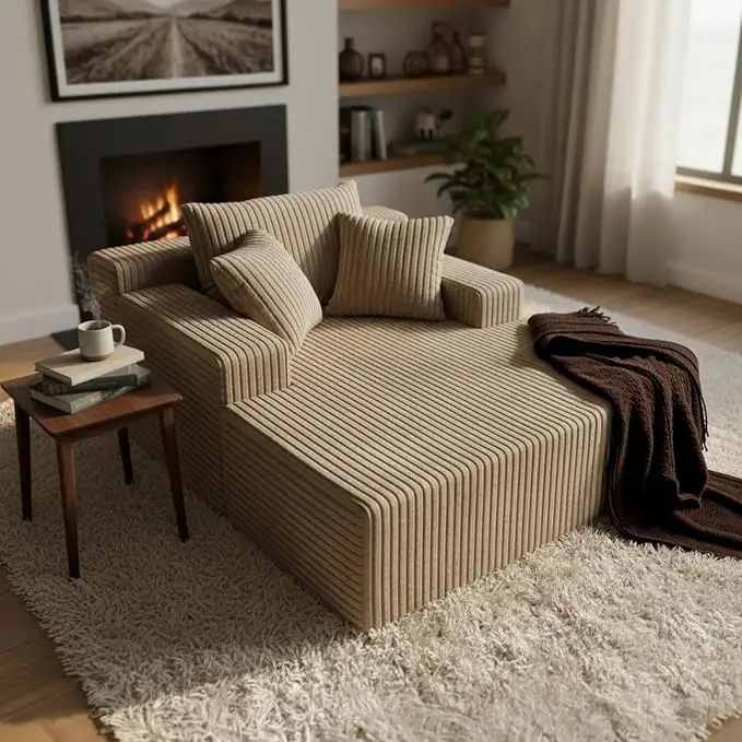 Sytopia Chaise Lounge with Armrests, Oversized Sofa Bed with 3 Pillows