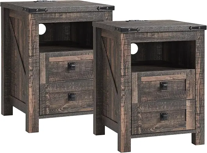 T4TREAM Farmhouse Nightstand Set of 2, Rustic End Table