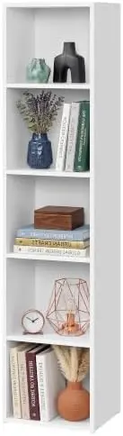 Tall Narrow Bookshelf, 5-Tier Bookcase, Adjustable Shelves
